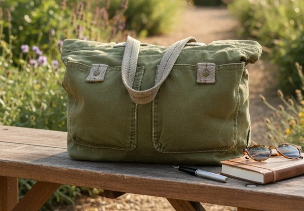 Mossimo Supply Company Army Green Tote Bag 14x18 with Front Pockets